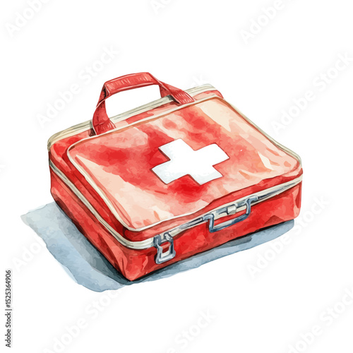 watercolor vector of First Aid Kit, high quality, isolated on a white background.
