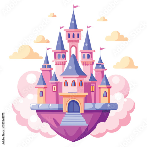 Whimsical Pink Princess Castle Floating in the Air