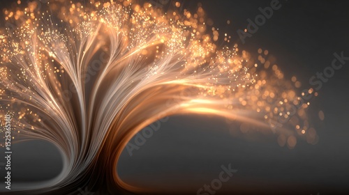 Abstract glowing tree illustration against a dark background shows spreading light branches with bokeh effect creating a magical and ethereal feeling artfully rendered.