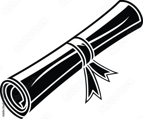 Scroll diploma icon, graduation certificate vector, academic document silhouette, rolled paper graphic, education symbol design