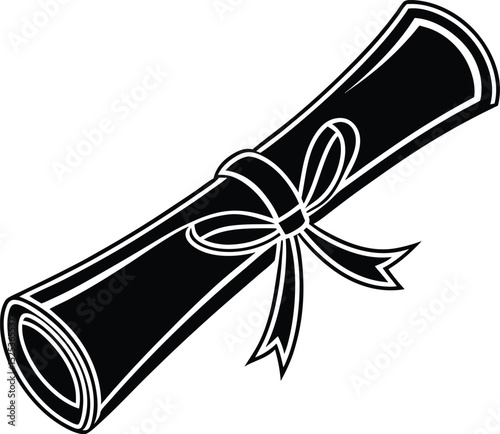 Scroll diploma icon, graduation certificate vector, academic document silhouette, rolled paper graphic, education symbol design