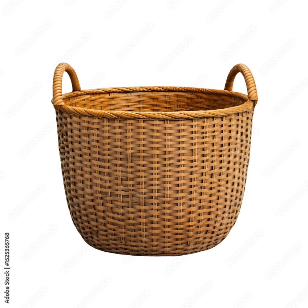 Obraz premium Large Wicker Basket with Handles, Isolated on transparent Background
