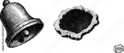 Vintage engraving of bell and texture with stippling and halftone design