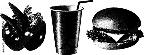 Vintage fast food concept with halftone texture and stippling effect