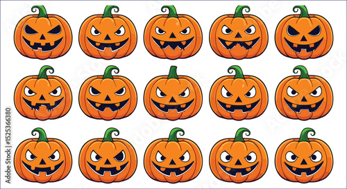 Halloween Pumpkins Vector Cartoon Jack O Lantern Faces Collection Isolated