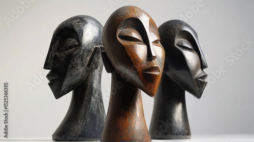 Three Wooden Sculptures of African Inspired Heads