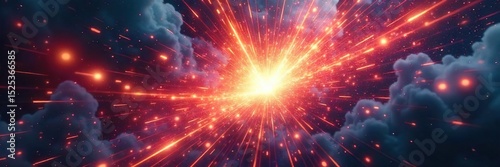 Intense clash of two powerful forces, energy beams collide in a dramatic explosion of light and color, creating a visually stunning spectacle of conflict , battle, struggle, nebula