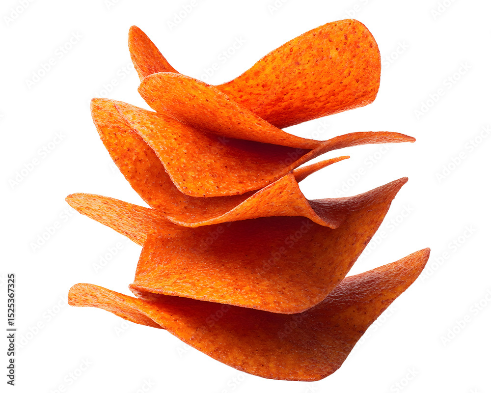 Fototapeta premium High-quality image of stacked Doritos chips isolated on white background showcasing texture and vibrant color