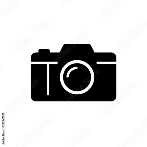 Clean Camera Symbol Black Graphic On White Background Featuring Minimal Style For Photo Or Visual Content Concept