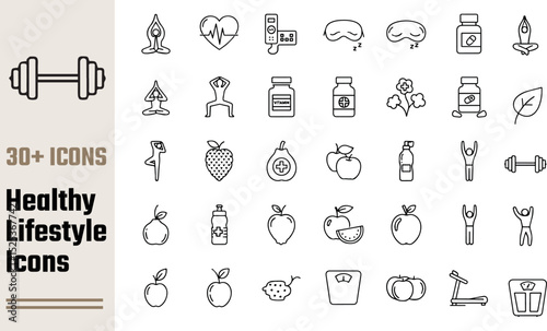 Healthy lifestyle icons collection fitness wellness nutrition