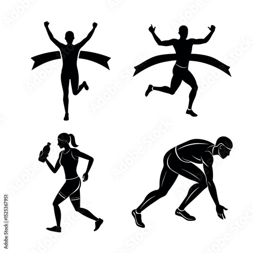 Silhouette Runners Winning, Hydration, and Starting Line Graphics
