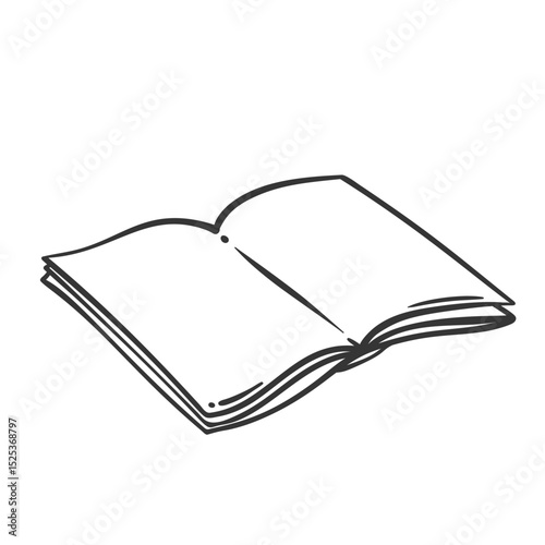 Open library book line icon. Outline hand drawn sketch of single vintage paper notebook with pages. Education, knowledge mascot, simple book on table icon vector illustration