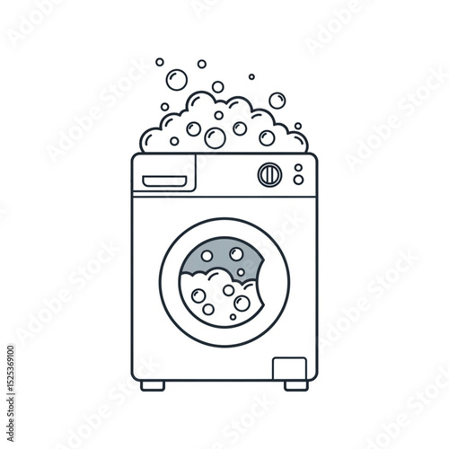 Washing machine overloaded with foam, showing malfunction.