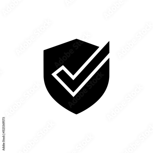 Solid Black Shield Icon with Check Mark Inside Representing Verification or Security