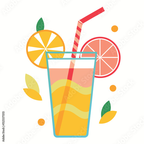 Refreshing citrus juice drink with orange and grapefruit slices in a glass