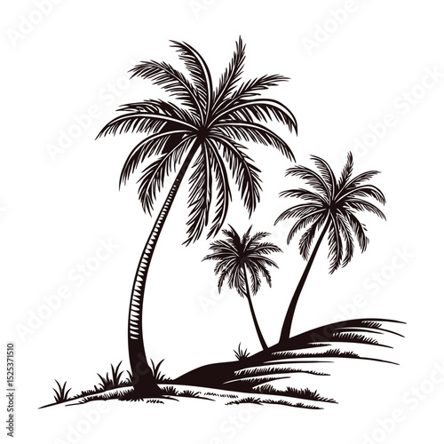 Tropical Paradise Hand-Drawn Palm Trees Illustration