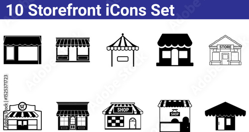 Storefront Icon Set | Retail Shop, Market & Business Front Vector Icons