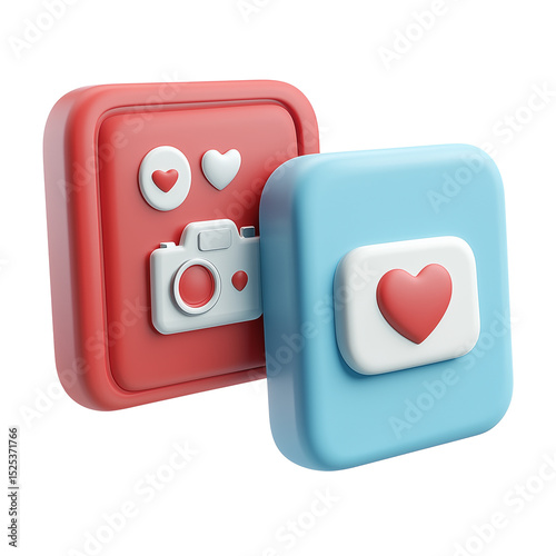 3D Realistic Red and Blue Square Cards on Transparent Background 