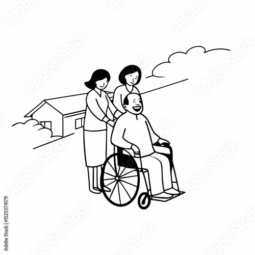 Asian family health care and insurance business at home concept, woman daughter take care support to senior elderly father patient in wheelchair together, dad having smile in happy love lifestyle