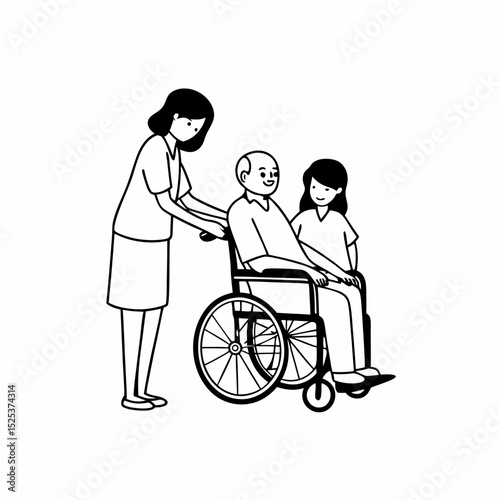 Asian family health care and insurance business at home concept, woman daughter take care support to senior elderly father patient in wheelchair together, dad having smile in happy love lifestyle
