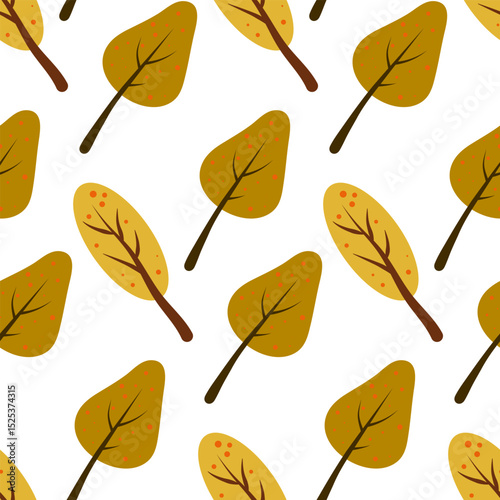 Seamless pattern of autumn trees on a white background. Vector flat design