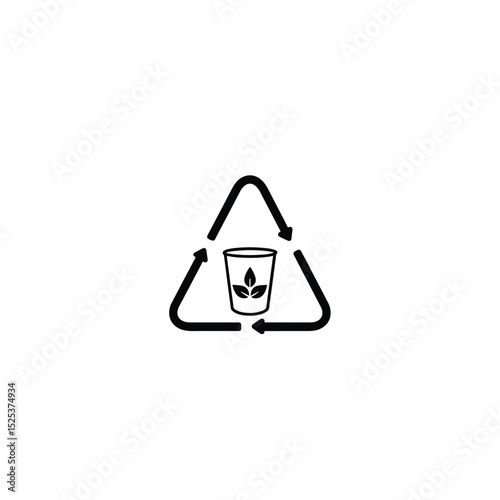 Silhouette of a cup with arrows and a biodegradable icon, clean design