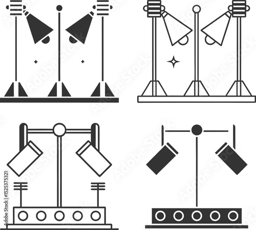 Silhouette Stage Lights Flat Illustration in Simple Minimalist Style