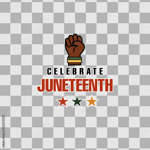 Juneteenth Typography Design with Raised Fist Icon and Stars for Black Freedom Celebration