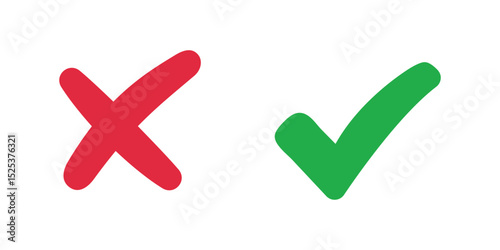 Checkmark cross symbols. Checkbox false wrong icons set. Vote checkmark, cross icons, symbols set. Vector icons 