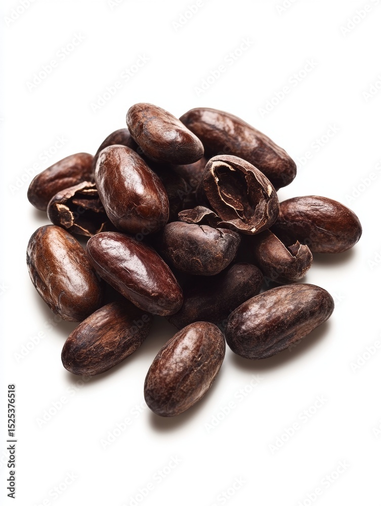 Fototapeta premium A pile of coffee beans with some of them open. The beans are brown and appear to be of a variety