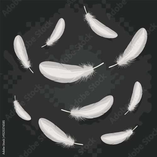 Bird Feather black silhouettes. Plumelet collection. Vector isolated on white