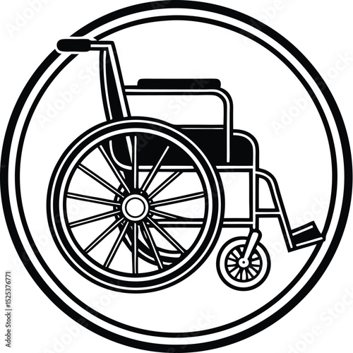 Wheelchair silhouette vector, mobility aid icon, medical equipment symbol, accessibility graphic design, black outline illustration








