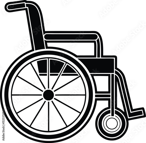 Wheelchair silhouette vector, mobility aid icon, medical equipment symbol, accessibility graphic design, black outline illustration








