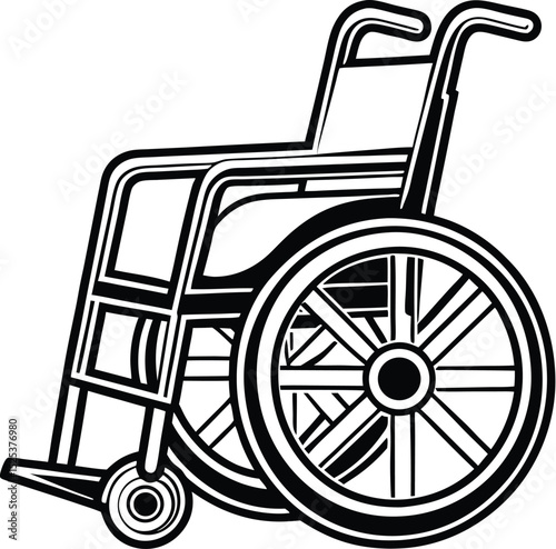 Wheelchair silhouette vector, mobility aid icon, medical equipment symbol, accessibility graphic design, black outline illustration








