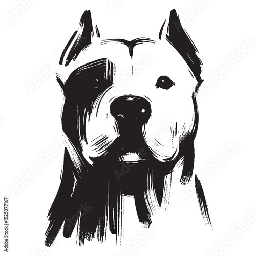 Pitbull portrait abstract black ink brush vector illustration

