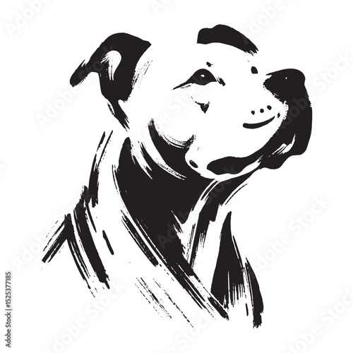 Pitbull portrait abstract black ink brush vector illustration


