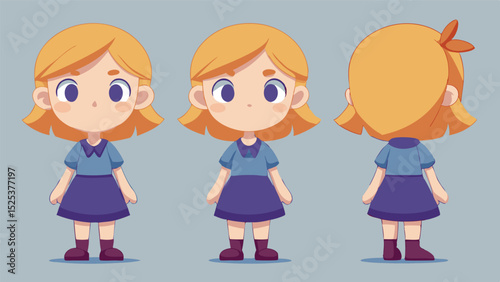 Character Turnaround – Front, Side, Back View Pose Sheet for Animation and Design Reference