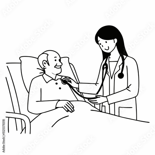 Female doctor checking blood pressure of senior patients at hospital