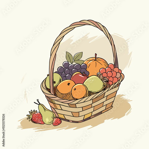 basket with fruits vector on white background