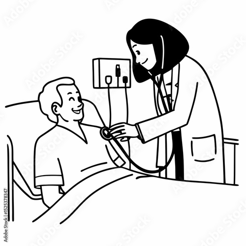 Female doctor checking blood pressure of senior patients at hospital
