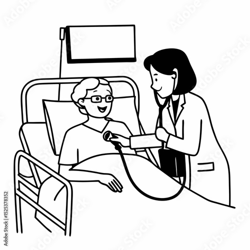 Female doctor checking blood pressure of senior patients at hospital