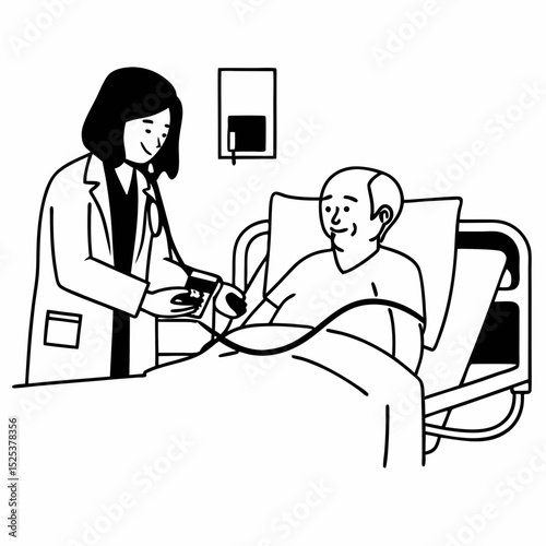 Female doctor checking blood pressure of senior patients at hospital