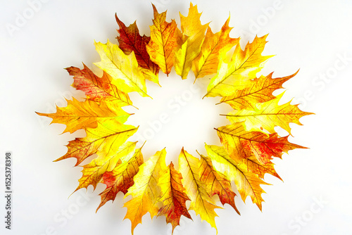 Autumn leaf wreath on white background
