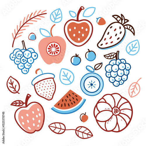 Fruit Line Drawing and Color Doodle – Berry Icon Set