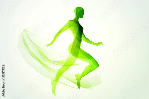 Abstract green silhouette of a running woman