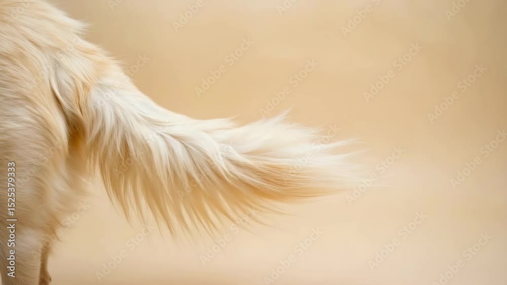 Close-up of a fluffy tail wagging in a soft lighting loop. Close-up of a fluffy tail wagging in a soft lighting loop.