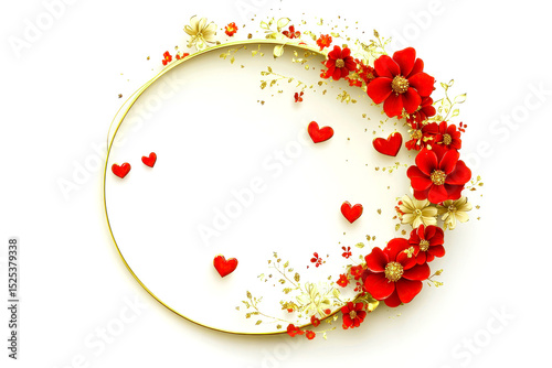 Elegant gold frame with red flowers and hearts