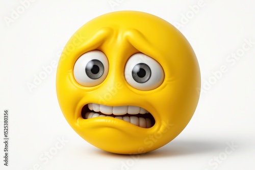 Frightened Nervous  Emoji Character with Wide Eyes and Gritted Teeth on White Background Expressing Intense Fear and Apprehension
