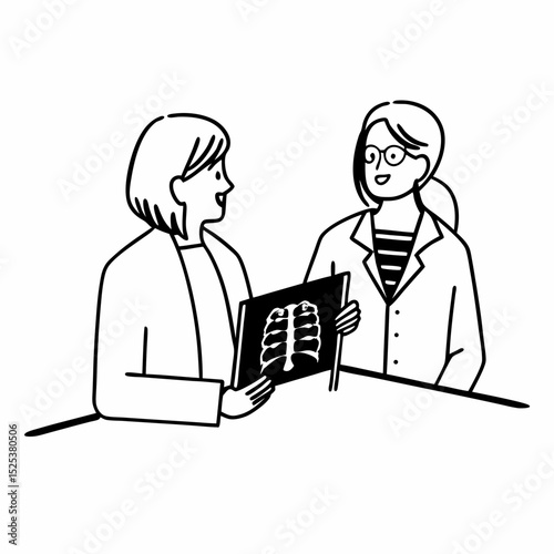Mature woman, doctor and tablet for xray, support or conversation with cardiology checkup in office. Female person, medical professional and diagnosis talk for senior patient at clinic appointment