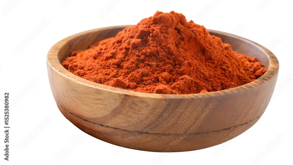 Ground Mini Bell Pepper Powder in Wooden Bowl Background Ground Mini Bell Pepper Powder in Wooden Bowl Background